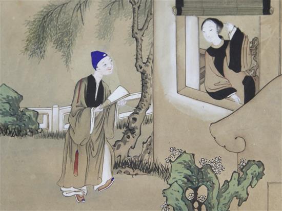Chinese School, late 19th /early 20th century. A pair of paintings of romantic scenes, 17 x 23cm